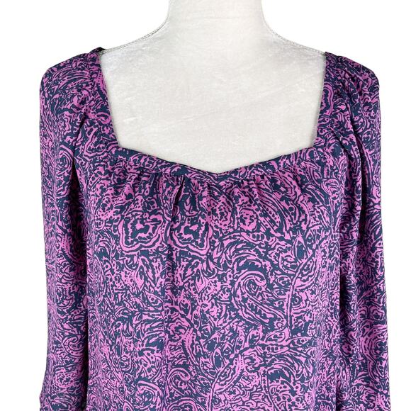 Banana Republic Top Blouse Small Purple Blue Print Semi Sheer New - Picture 5 of 10
